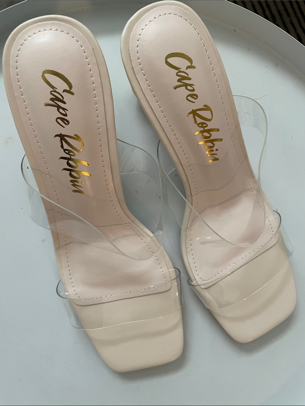 Brand New, Never Worn Cape Robbin Kimberly Nude Clear Strap Slide Mules